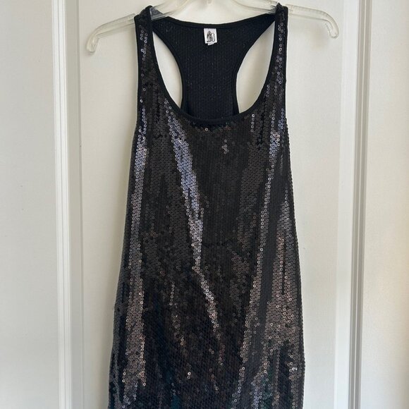 Iron by Sheri Bodell Dress Women's Black Sequin Racerback Mini Large Rock Glam - Picture 2 of 8